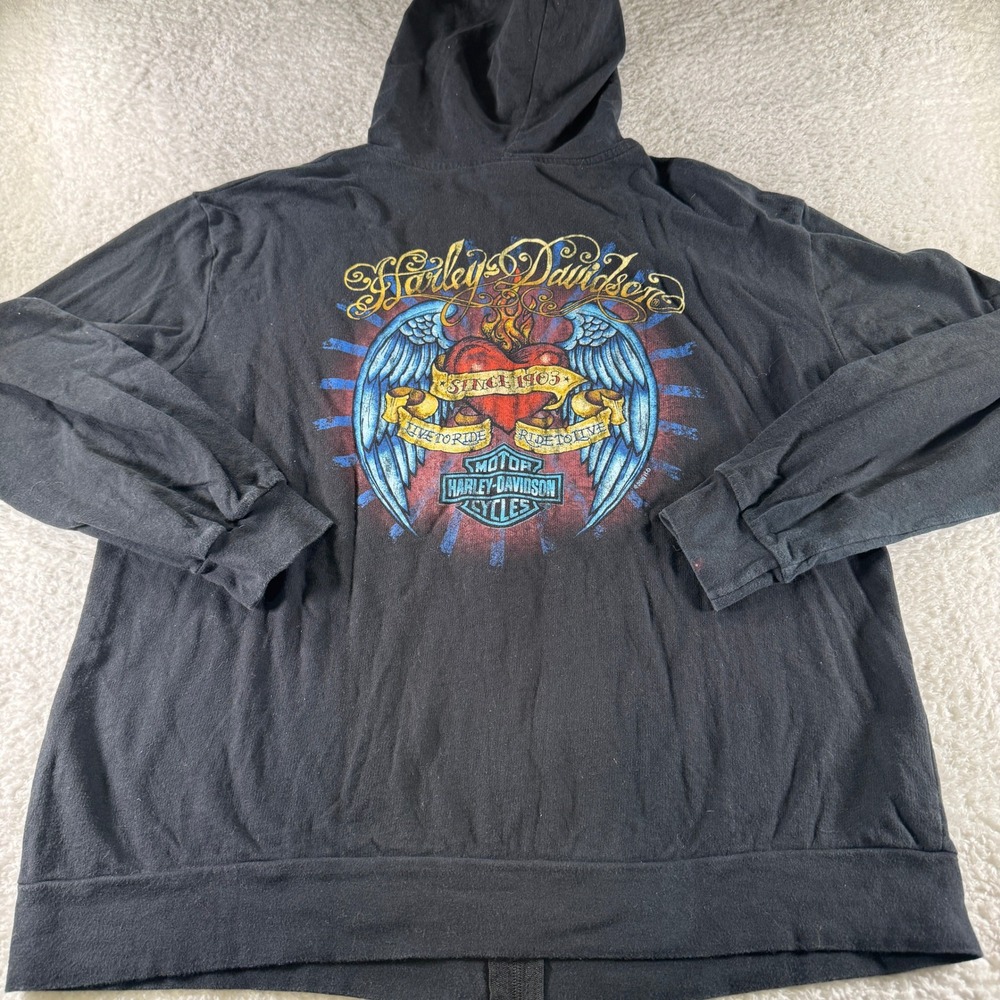 Y2K Harley Davidson Men's Full Zip 2XL Back Graphic Biker Hoodie Sweatshirt